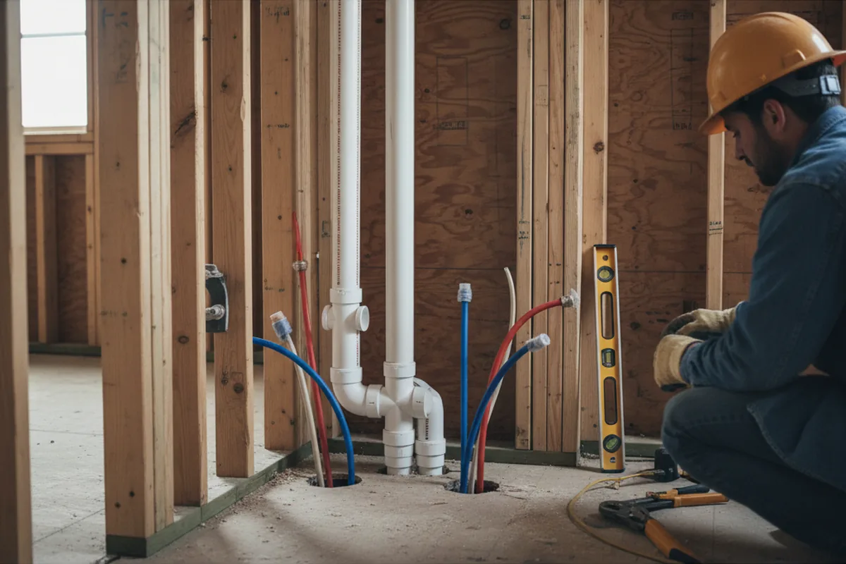 Drain and supply rough-in during Drain Cleaning in Helper